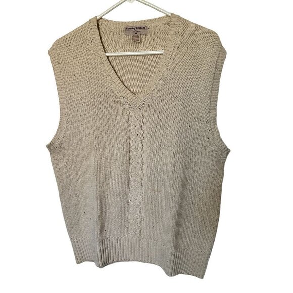 Country Cottons Cross Creek Men's Sweater Vest Cream Size M Silk Cotton Blend - Picture 2 of 8